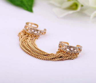 歐美時(shí)尚飾品 流蘇鑲鉆雙指戒指，彰顯個(gè)性之美